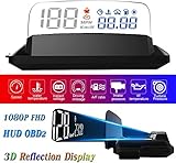 Heads up Display for Car OBD2 Gauge, 5” FHD 1080P HUD Display 3D Reflection 6 Mode ECU Datas Display Oil Temperature Coolant Temperature Speedometer Odometer Fuel Consumption Engine RPM Fault Alarm