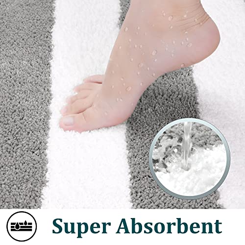 PiccoCasa White & Grey Non Slip Bath Mat, 50x80 Cm Microfiber Bath Mat for Floor Soft & Super Absorbent - Image 4