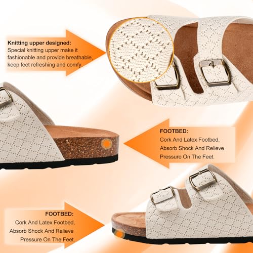 Image of Women's Comfy Arch Support Cork Footbed Adjustable Knitting Straps Indoor and Outdoor Slides Sandals