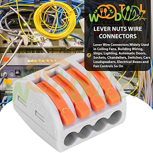Image of Quick Wiring Connector for AWG 28-12 - Compact Splicing Wire Connectors - 4 Port Mini Wire Connectors (4pcs, 4-Port, Orange)