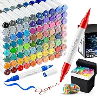 Kitire Acrylic Paint Pens, 80 Colors Dual Tip Acrylic Markers Paint Pens, Strong Coverage for Paint Rocks, Glass, Wood, Fabric, Paper, Colouring Book, DIY Crafts Art Supplies