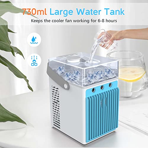 mini climatiseur portable, 4 en 1 usb mini climatiseur portable refroidisseur d'air avec 3 modes de vitesse du vent, ventilateur ac brumisateur avec 7 lumières led changeantes pour chambre maison