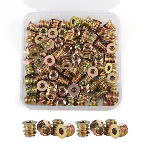 Sunyunze 80 Pièces Insert M5 X 10mm Inserts Hexagonaux pour Meubles Lisses Insert Filet Metal en Acier Au Carbone Zingué Inserts Fileté Bois M5 pour Gamme de Meubles en Bois
