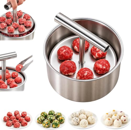 Meatball Maker Tool, Stainless Steel Manual Meatball Maker, 6 Holes