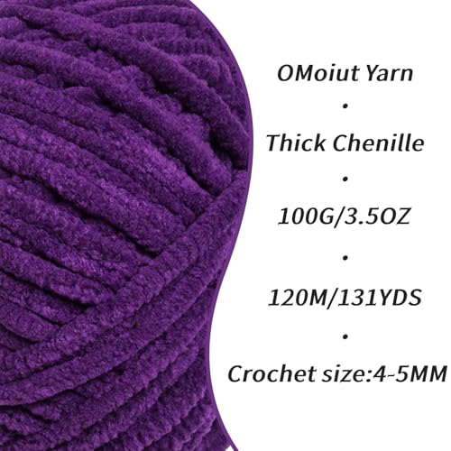 Image of 3 Pack Dark Purple Fluffy Velvet Yarn for Crocheting, Chunky Chenille Baby Blanket Yarn for Crochet, Soft Fuzzy Puzzle Yarn for Knitting, (100g /3.53oz Each) Bulky Thick Amigurumi Crochet Yarns