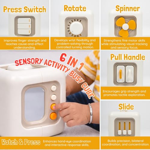 Image of 6-in-1 Sensory Activity Cube for Babies and Toddlers | Interactive Switch Board Toy with Light Play | Learning and Activity Toy for 6+ Months Kids | Busy Cube Activity Toy | Multicolor