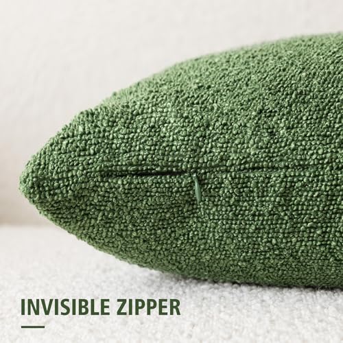 Image of Foindtower Set of 2, Decorative Textured Boucle Throw Pillow Covers Accent Solid Pillow Cases Neutral Soft Cozy Couch Cushion Case for Chair Sofa Bedroom Living Room Home Decor 24x24 Inch Forest Green