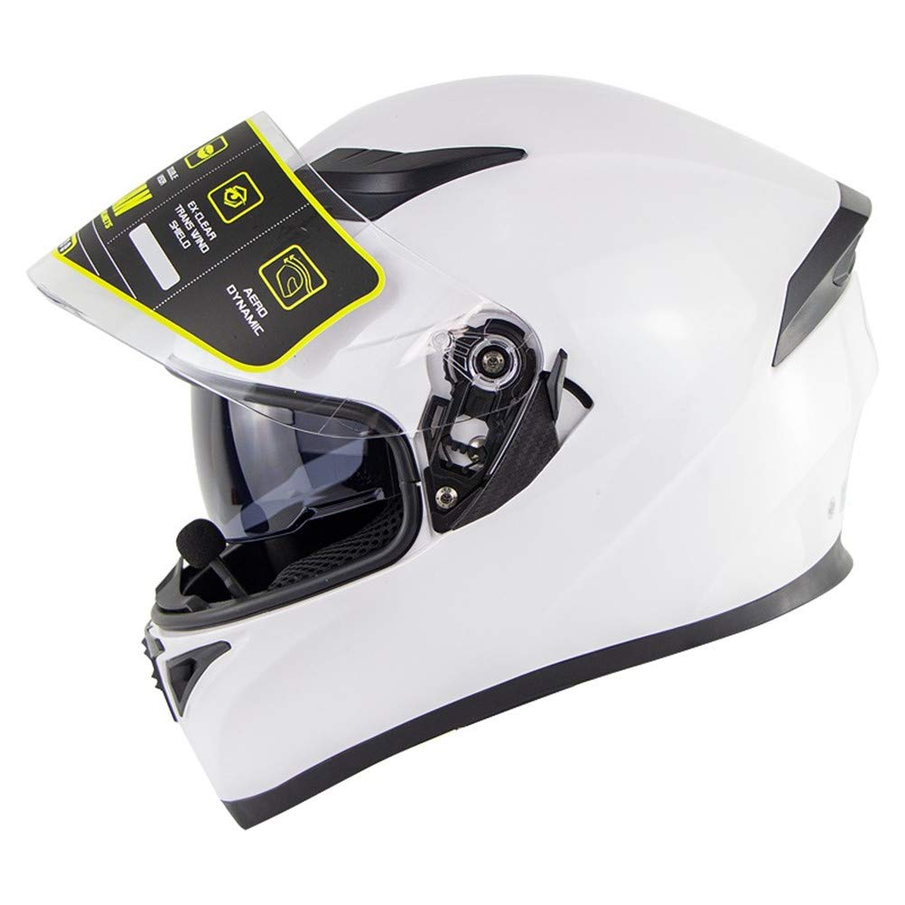 OYHN Kask motocyklowy z wbudowanym Bluetooth, z podwójnym wizjerem, kask motocyklowy, wyścigowy, pełnotwarzowy, tworzywo ABS + poliuretan, HD stereo Sound