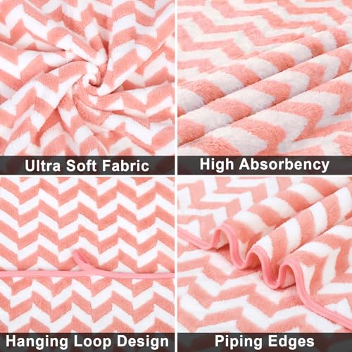 Image of LUXE HOME INTERNATIONAL Microfibre Bath Towel Chevron Pattern Super Absorbent Quick Dry Lightweight Soft Towels for Kids Boys Girls Adults 70x132cm Pink Pack of 1