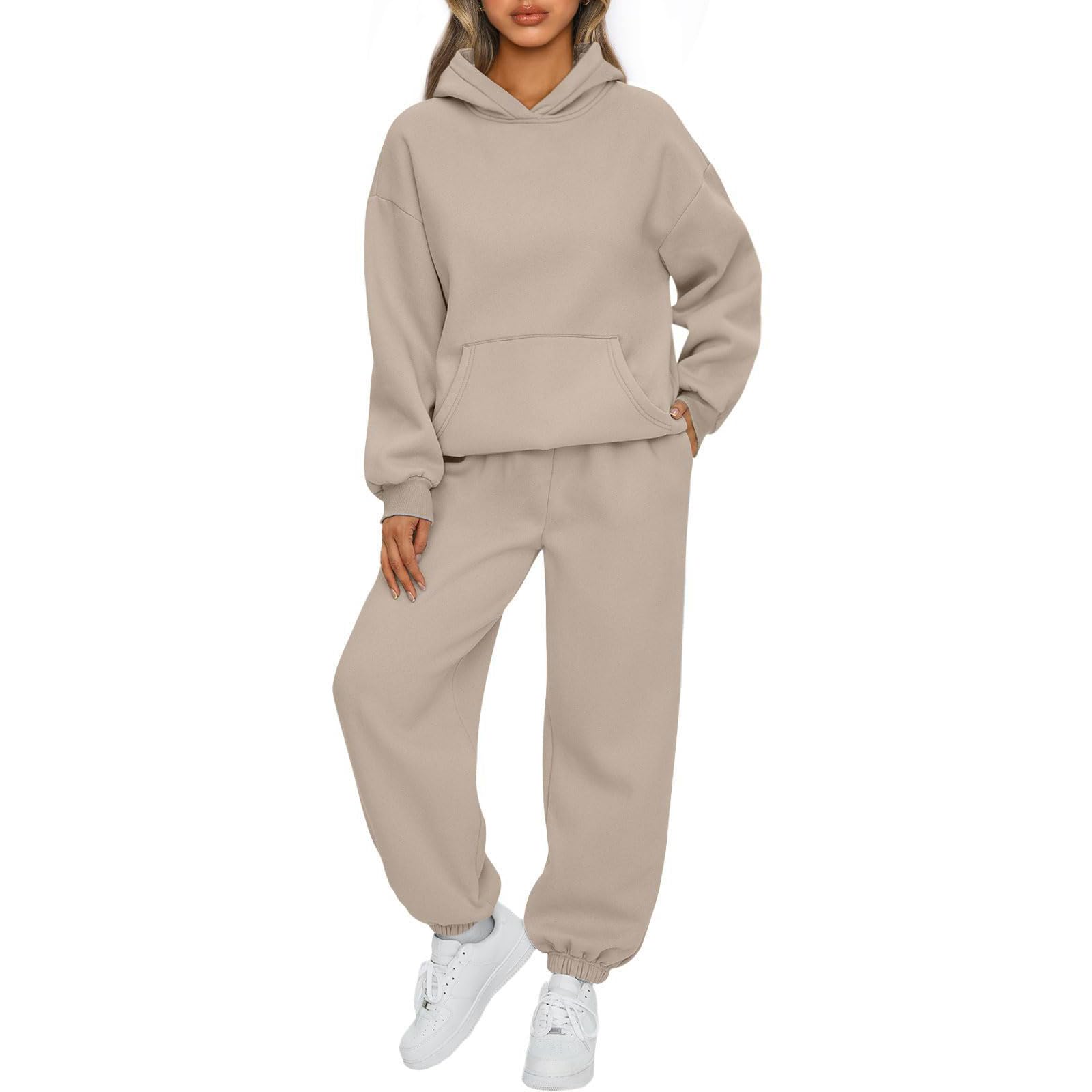 Generico Completo da donna in 2 pezzi con cappuccio, felpe oversize, comode e larghe, outfit autunnali