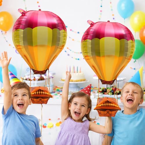 Image of Rozi Decoration Hot Air Balloon Foil Balloons Set for Birthday Decoration, Kids Party, Baby Shower, Theme Party Decorations, Multicolor Parachute Balloon Decor (Pack of 2)