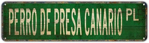 Letreros de metal con texto en inglés PERRO DE PRESA CANARIO PL Divertidos letreros de metal vintage, retro, letrero de metal de aluminio para
