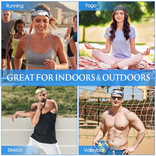 Image of Suhine 18 Pcs Sport Sweatbands Headbands for Men Women Running Workout Headbands Nonslip Sweat Absorbing Sweatband Stretchy Unisex Bandana for Tennis Baseball Football Cycling Yoga