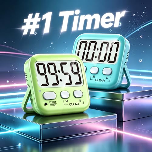Antonki 2 Stück Timer, Digitaler Küchentimer zum Kochen, Eieruhr, Magnetisch Stoppuhr Timer für Kinder, Lehrer, Klassenzimmer, Übung, Badezimmer, Backofen, Backen-Inklusive Batterie 2