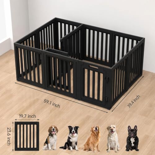 Image of EVERFRONT Dog Playpen with Door - Dog Pen Indoor - Easy Assemble Dog Play Pen - Puppy Playpen, Cat Playpen, Small Animal Playpen, Dog Play Pen Indoors (Black, 24 inch, 12 Panels)