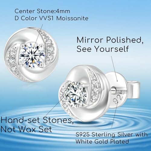 Moissanite Swirl Stud Earrings for Women Men, 925 Sterling Silver Jewelry, White Gold Plated, Anniversary Birthday Christmas Gifts4