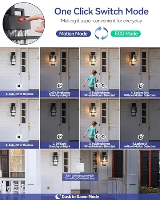 Motion Sensor Outdoor Lights, Dusk to Dawn Outdoor Lighting Exterior Light Fixture with Water Glass, Waterproof Sconce Wall Mount for House Porch Patio Garage, Bulb Included