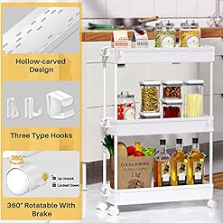 Alternative view of SPACEKEEPER Slim Rolling Storage Cart, 3 Tier Bathroom Storage Organizer Laundry Room Utility Cart Mobile Shelving Unit, Multi-Purpose for Kitchen Office Bathroom Laundry Narrow Places, White
