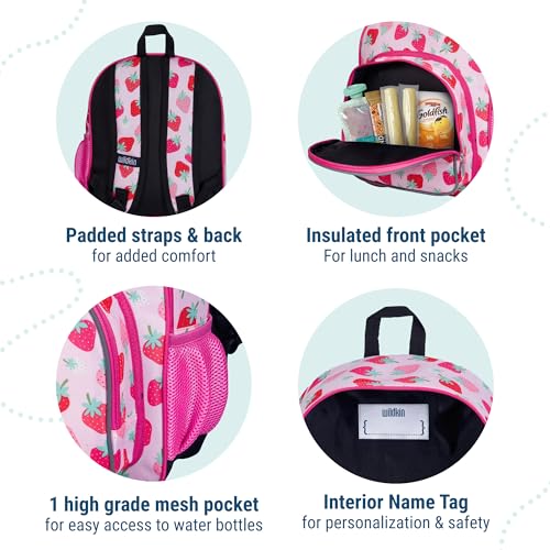 Image of Wildkin 12 Inch Toddler Backpack for Kids, Strawberry | Ages 3-7, insulated front pocket - coordinates with matching Wildkin nap mats and water bottles
