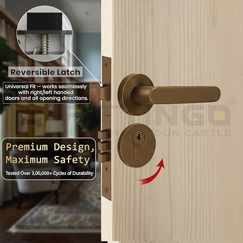 Image of Vigo Mortise Door Handle Lock Set /Premium Zinc Alloy Door Handle with Locks /Heavy-Duty Main Door Handle with Lock for Home, Office & Hotel Doors - 3 Years Warranty (PVD Rose Gold Matt)