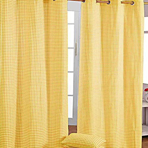 HOMESCAPES – Paire de Rideaux à Carreaux Jaune Prêt-à-Poser – 137 x 228 cm