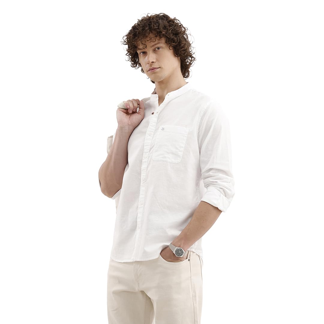 wrogn Men's White Slim Fit Mandarin Collar Shirt-picture-29
