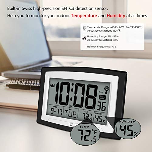 Wallarge Atomic Clock With Indoor Temperature And Humidity, 12.5 Inch Self-Setting Digital Wall Clock Or Desk Clock, Battery Operated Digital Clock Large Display For Seniors thumb #3
