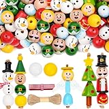 Picture of JOYIN 202 Pcs Christmas Wooden Beads Craft Kit, DIY Wood Bead Printed Ornaments Make Snowman, Santa Claus, Angel, Nutcracker, Tree for Christmas Hanging Decoration Holiday Xmas Art Activities for Kids