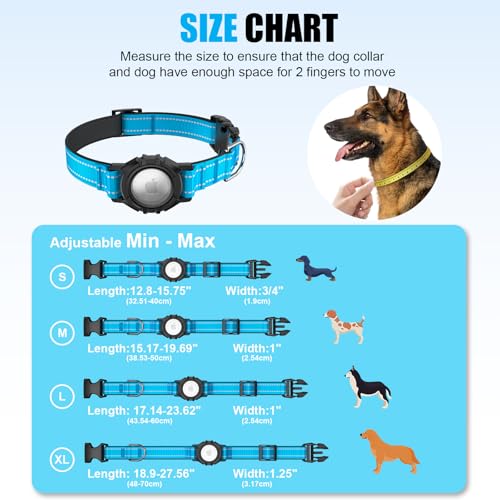 Image of AirTag Dog Collar, IP68 Waterproof Air Tag Dog Collar Holder (Blue, L) | Air Tag Dog Collars Reflective, Ultra-Durable, Comfortable Padded, Heavy Duty Dog Collars Collars for Small - Large Dogs