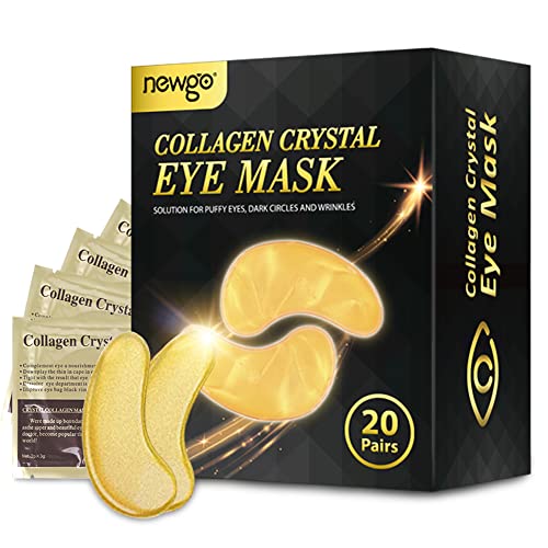 NEWGO Almohadillas para los ojos hidratantes con hialurónico y vitamina E para una zona de los ojos perfectamente humedecida, máscara de ojo de colágeno, parches Under Eye, 20 pares