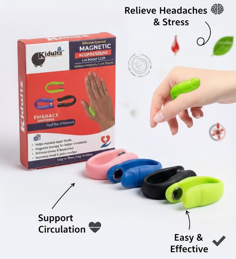 Image of (Pack of 6) Magnetic Acupressure Point Clip - Hand Stress Relief & Diabetes Management - Wearable Thumb Massager for Blood Sugar Control(Assorted Colour)