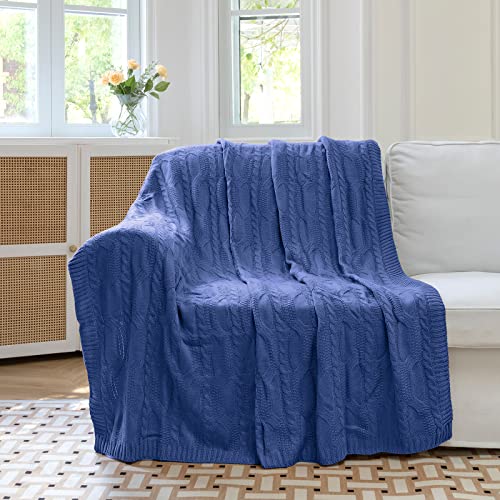 Aormenzy Dusty Blue Knit Throw Blankets Oversized Cable Knit Decorative Throw Blanket Slate Blue Soft Cozy Knitted Blanket For Sofa Couch Bed, 60" X 80" #TOP1