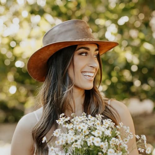 American Hat Makers Crusher Leather Cowboy Hat | Premium Crushable Outback Hat | Handcrafted & Durable for Travel - Image 8