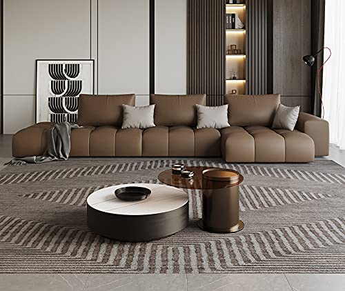 L-Shape Faux Leather Sectional Sofa Couch Set with Chaise, Sofa Sectional Sofa, 3 Toss Pillow Using for Living Room Furniture, Chocolate