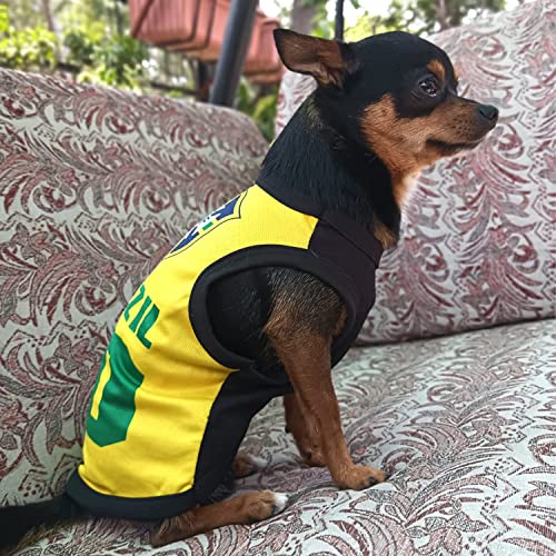 Image of Lulala Dog Shirts Brazil 10 Printed Clothes with Summer Pet T Shirts Cool Puppy Shirts Breathable Dog Outfit Soft Dog Sweatshirt for Pet Dogs Cats (Yellow, 12 INCH)