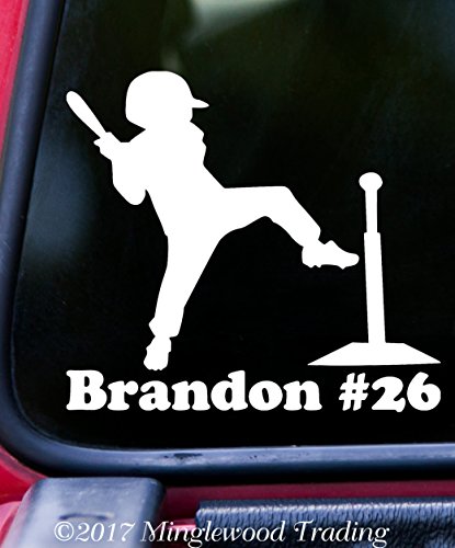 TEE BALL PLAYER w/Personalized Name 5' x 5' Vinyl Decal Sticker T-Ball Teeball - - ORANGE