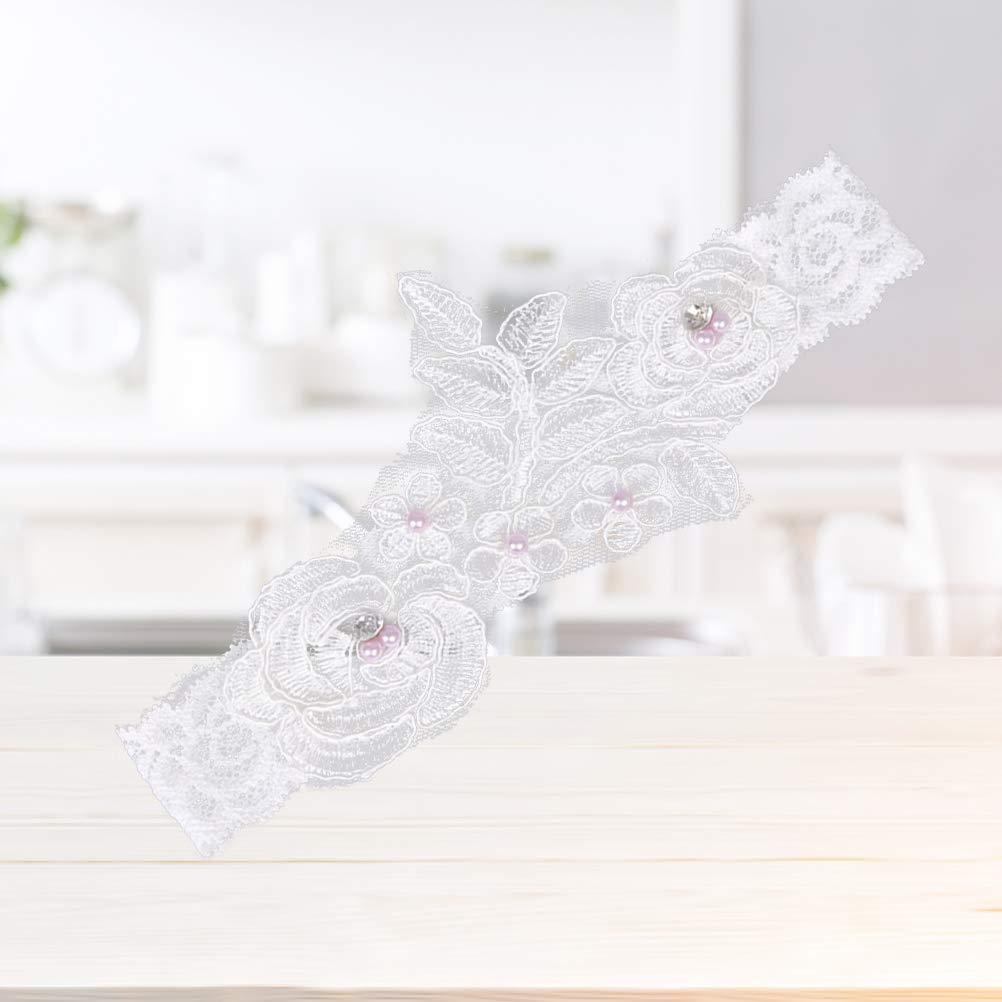 pas Western Wedding Panna młoda Pas do pończoch Koronka Kwiat perłowy Dekoracja stopy ślubnej Ozdoby kwiatowe (kolor: biały, rozmiar: jeden rozmiar) (biały jeden rozmiar)
