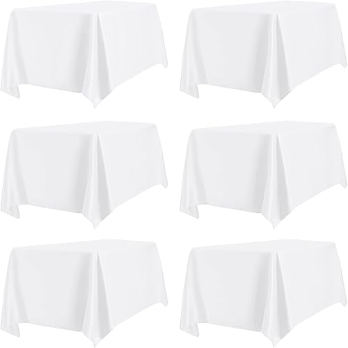 PureFit Paquete de 6 manteles rectangulares blancos de 60 x 102 pulgadas para mesas de 6 pies, resistentes a las manchas y a las arrugas, para uso