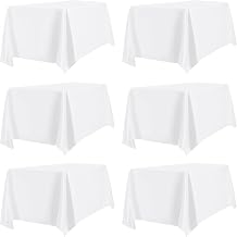 PureFit 6 Pack White Rectangle Table Cloths 60 x 126 Inch, Stain Resistant Polyester Table Covers for Dining Room, Wedding, Party, Banquet and Camping