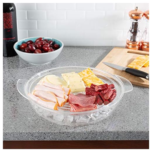 Classic Cuisine Cold Serving Tray Platter with Ice Chamber, Lid and 3 Compartments-Chilled Divided Bowl for Fruit, Veggies, Cheese, and More, Clear