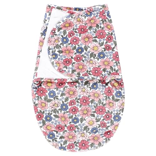 Image of Hudson Baby Infant Girl Plush Faux Fur Swaddle Wrap, Pink Blue Pretty Floral, 0-3 Months