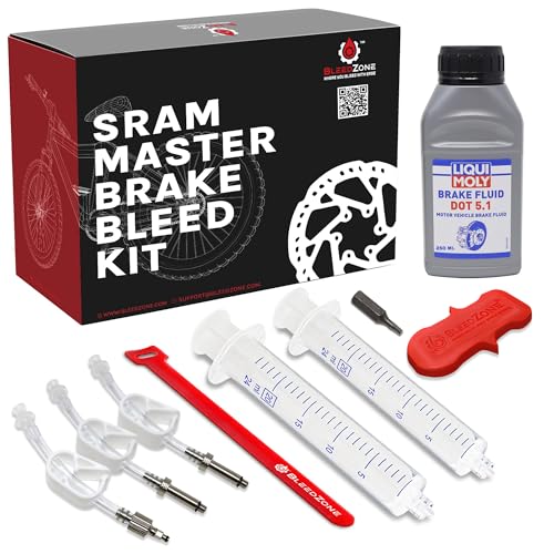 BleedZone - Brake Bleed Kit for SRAM Hydraulic Brakes - Bike Bleed Kit with 250ml DOT 5.1 Brake Fluid for SRAM Brakes - Bicycle Brake Bleed Kit with Reusable 20ml Syringes and Bleeding Edge Tool