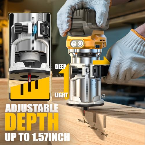 Cordless Compact Router Compatible with DeWalt 20V Battery, With 15Pcs Router Bits 6 Variable Speeds for Woodworking, 800W Fixed Base Wood Router With Trim Bits, Edge & Roller Guide