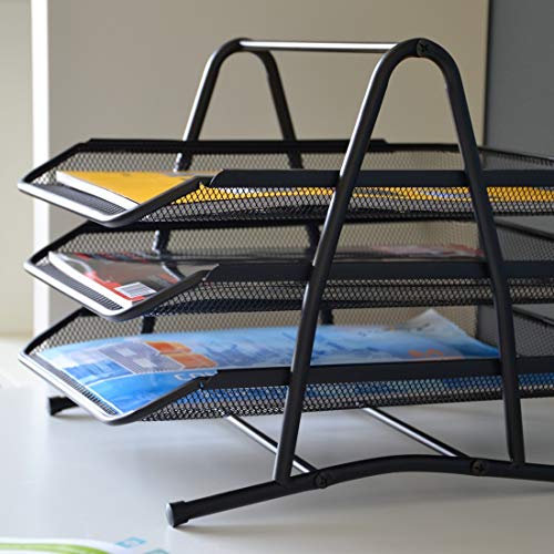 D.RECT 7610 Metalen opbergvakken, bureau-organizer voor documenten, 3 laden, brievenbakje, A4-organizer, mesh… - Afbeelding 6