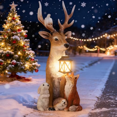Shengruili Hirsch Deko mit LED Laterne,Weihnachtsdeko Aussen...
