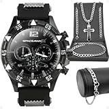 Relógio masculino preto grande borracha elegante + pulseira corrente