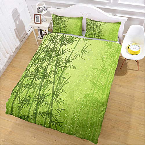 XKSJWY Funda Nordica Cama 90, Juego De Ropa De Cama De Invierno 135X200Cm Paisaje De Bosque De Bambú Verde Patrón, 3 Piezas Funda De Nórdica De Microfibra Y 2 Fundas De Almohada, con Cremallera Cover