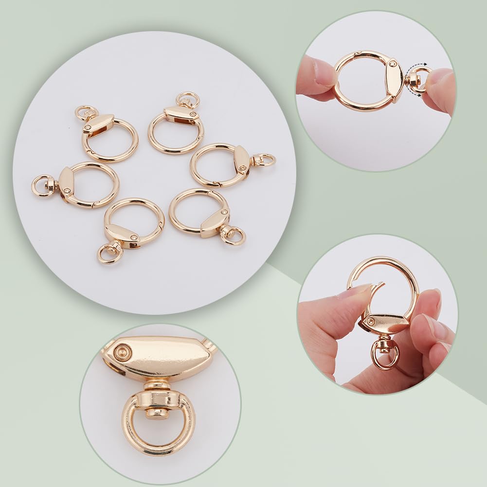 GORGECRAFT 12pz Rotondo Girevole Clip Fibbia Moschettoni Lega Occhiello Cerchio Moschettone Clip A Molla O Anello Gancio Chiusura Cancello Oro per Portachiavi Borse Borse Cinture Artigianato Fai Da Te