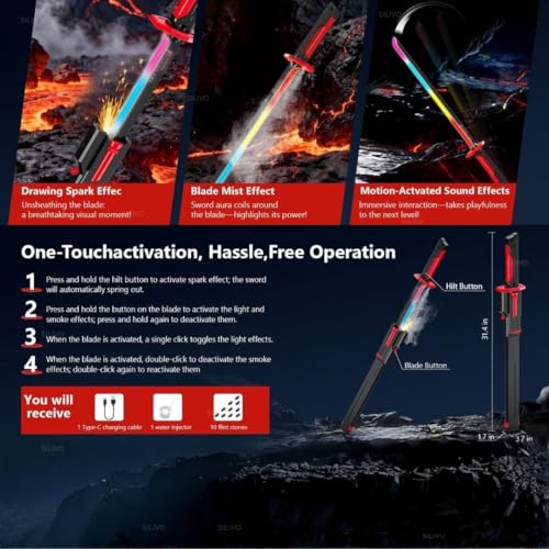 Image of OPINA Katana LED Sword, USB Rechargeable, Multicolor Light-Up Toy Sword for Kids with Mist Spray Effect with Futuristic Design and Action Toy for Boys & Girls.
