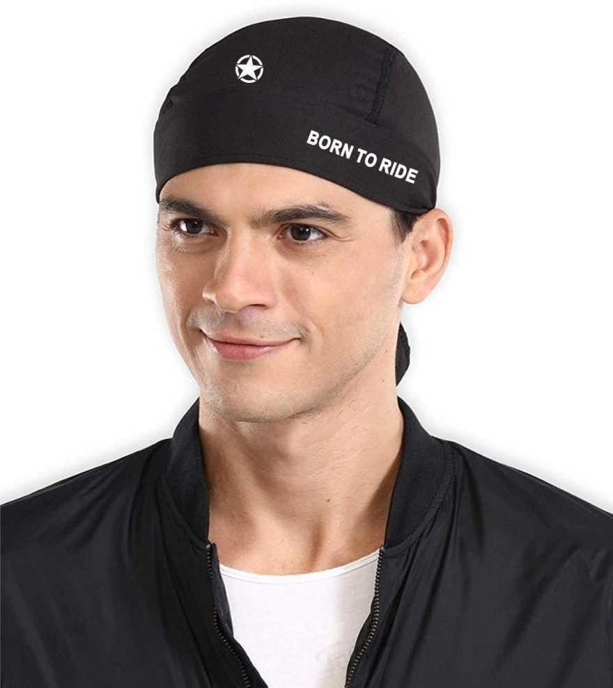 NEVER QUIT Sweat Wicking Cooling Helmet Liner - Do Rag Skull Cap Beanie For Men & Women. Pirate Hat Bandana & Head Wrap For Motorcycling, Running, Hiking, Cooking & Outdoor Black 4